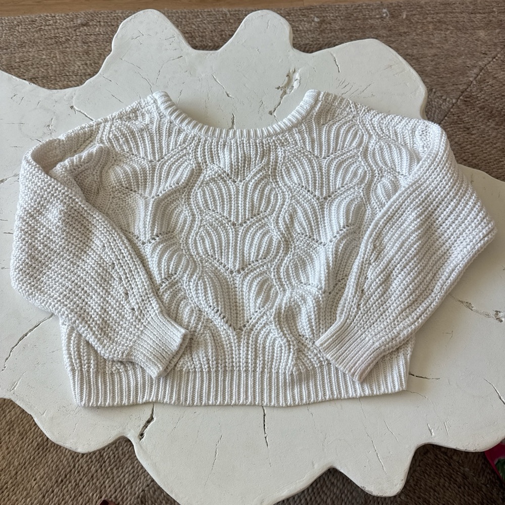 525 America White Cable Knit Crewneck Sweater
